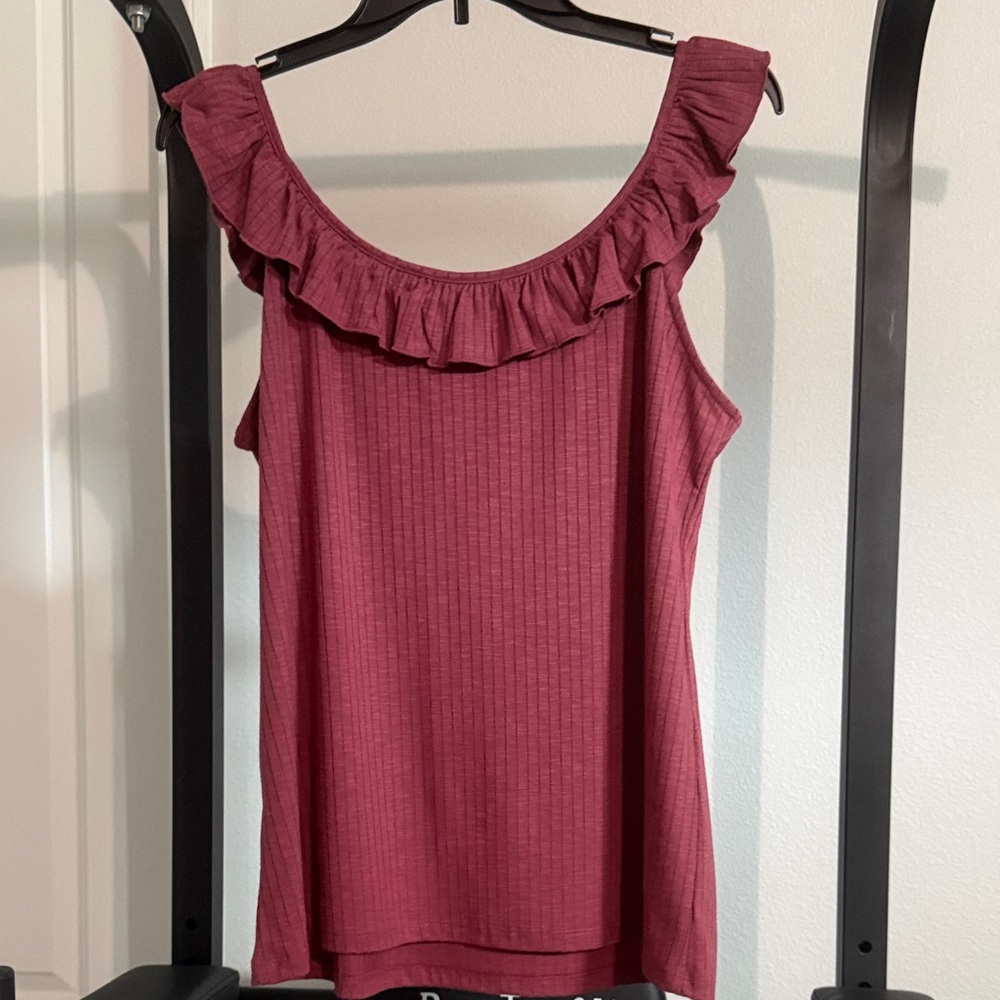 LOFT Ruffled Maroon Blouse - Picture 2 of 2